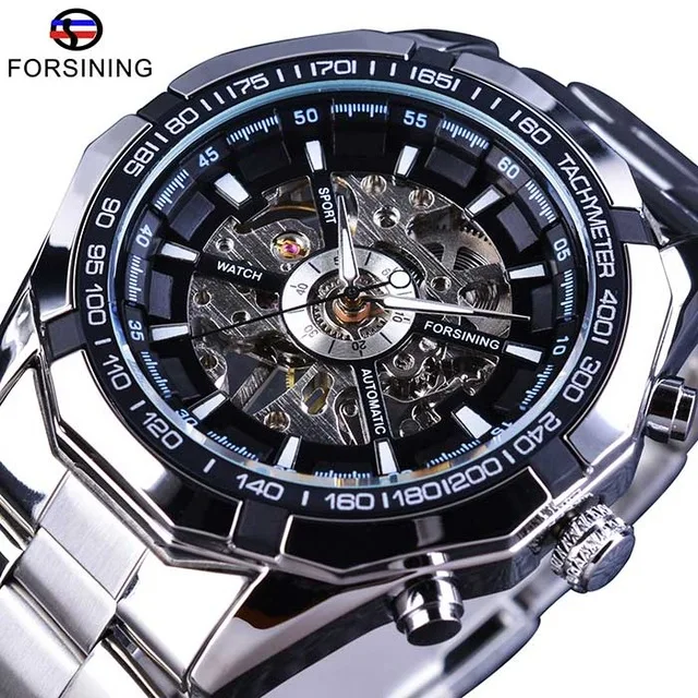 

Forsining Transparent Case 2017 Fashion 3D Logo Engraving Golden Stainless Steel Men Mechanical Watch