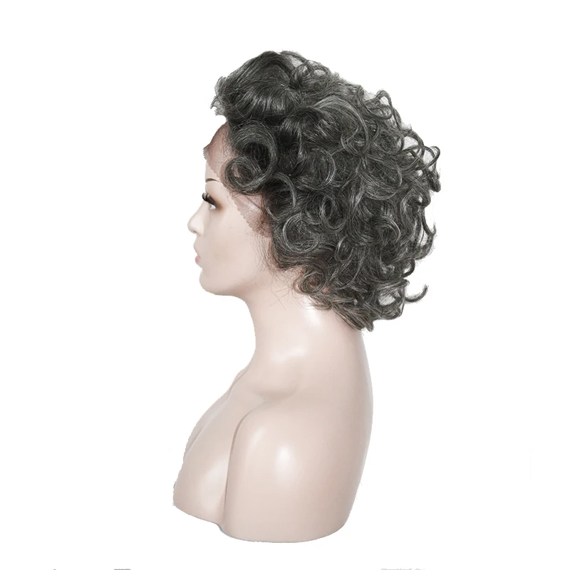 

high quality 130% desnsity wholesale short curly 100 human hair grey wig for woman