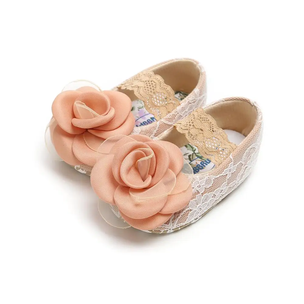 

New designed cotton walking shoes Lace flower Princess 0-2 years slip on baby shoes for girl, 4 colors