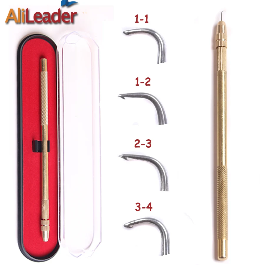 

Alileader Best Selling Hair Tools 1 Set Hair Needle Holder And 4Pcs Ventilating Needles For Wig Making, Brass holder silver weaving needle for wig