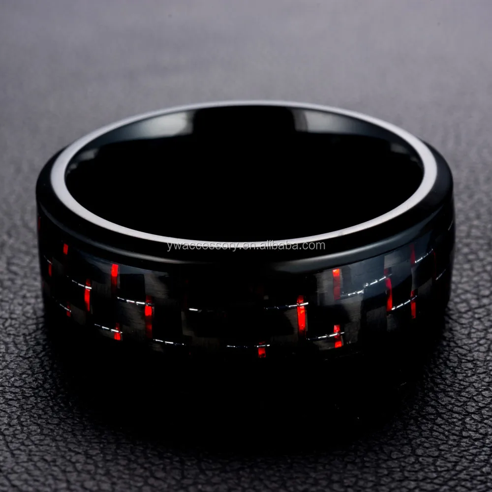 不锈钢碳纤维个性化黑色男士结婚戒指 8 毫米