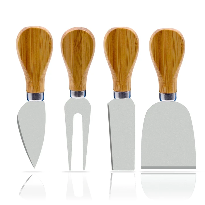 

4 Pieces Bamboo Wood Handle Steel Stainless cheese knife set, N/a