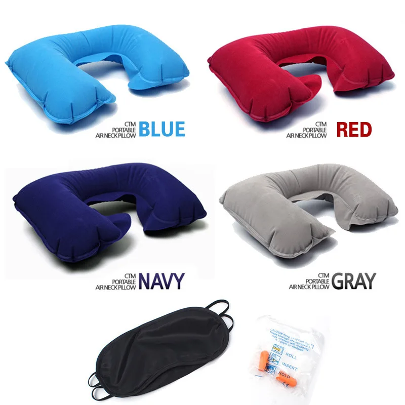 

Travel Gift Set Earplug And Eye Mask U Shape Inflatable Camping Travelling Neck Pillow, Colors