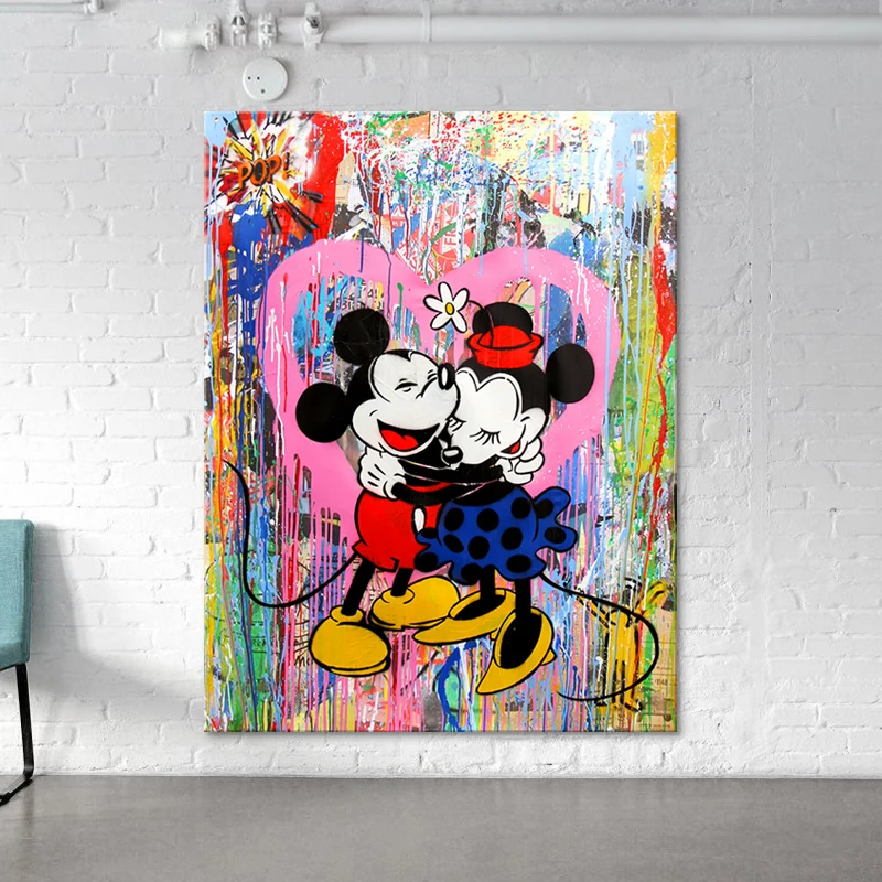 Mickey Mouse Pop Art Mignon Toile Peinture Colore Graffiti Art Peinture A La Main Moderne Peinture A L Huile Pour La Decoration Murale Buy Drole Mignon Dessin Anime Decoration Murale Peinture Sur