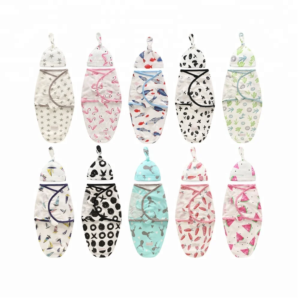 

Miracle Baby Newborn baby swaddle wrap cotton Adjustable Infant Baby Wrap with newborn hat beanie hats Set 2 Pack