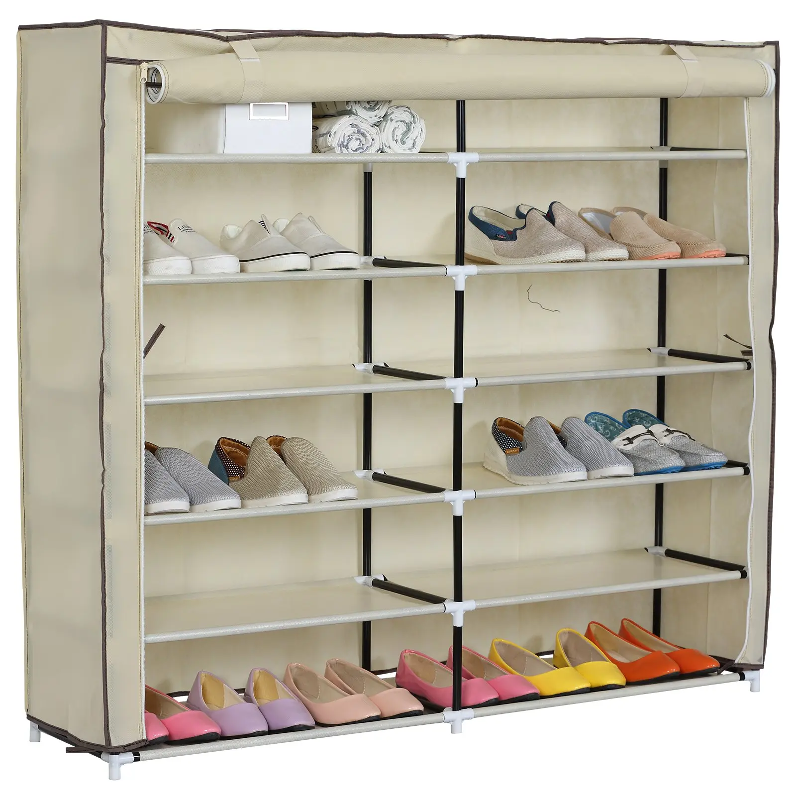 Buy Woltu 6 Tiers Portable Shoe Rack Closet Shoe Storage With Magnet Door Cabinet Organizer With Dustproof Cover Black In Cheap Price On Alibaba Com