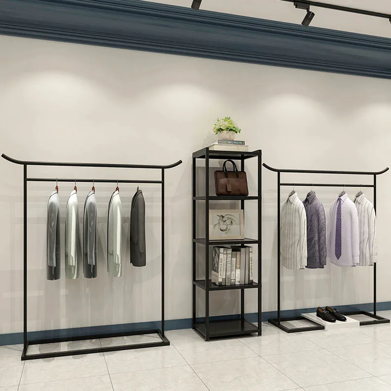 Modern Fashion Wall Mounted Clothing Rack Black Garments Showroom