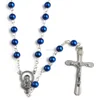 6mm Blue Color Glass Pearl Beads Rosary on Chain