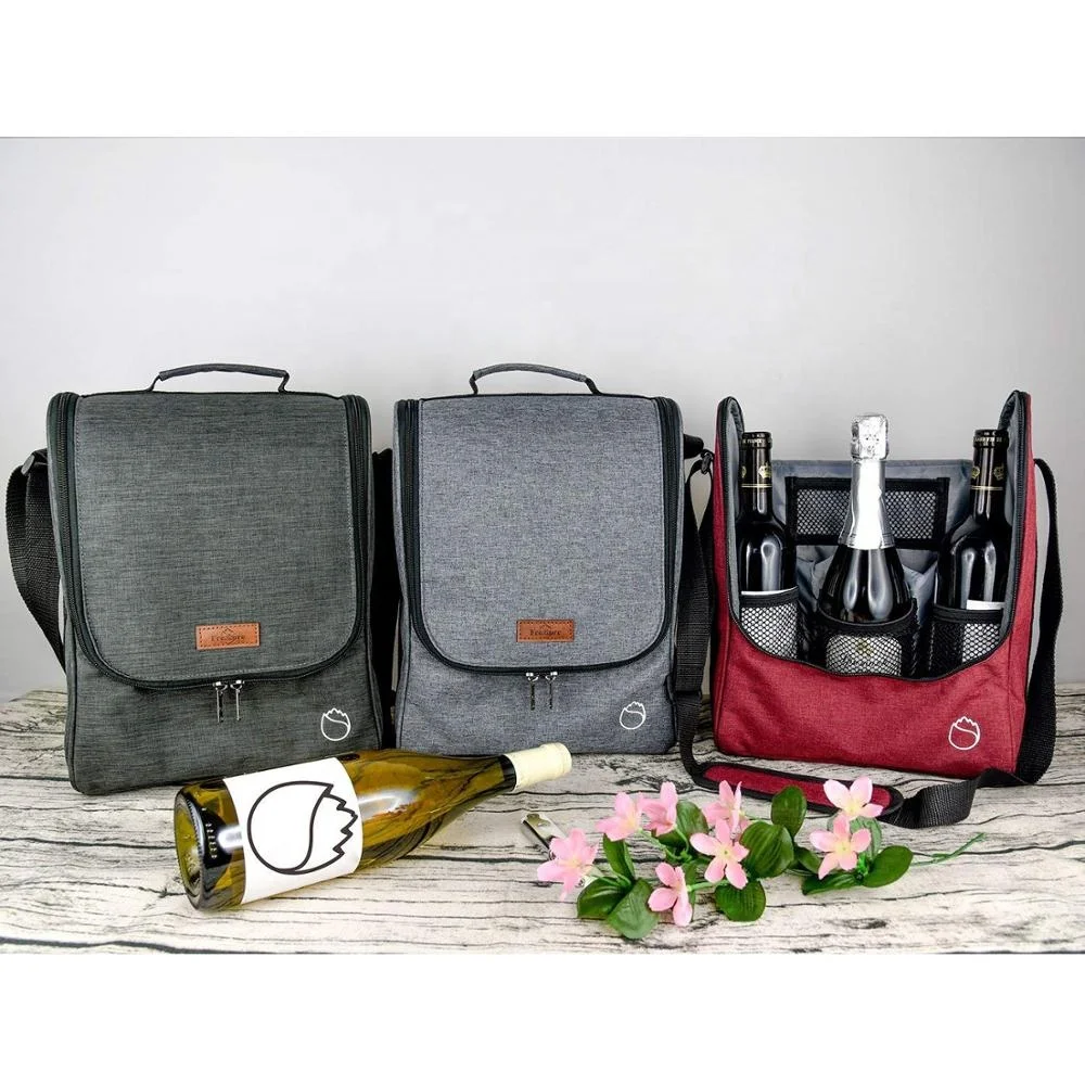 

Insulated Wine Bottle Cooler Bag Picnic Drinks Carrier Deluxe Cool Bag with Wine Glasses and Bottle Opener