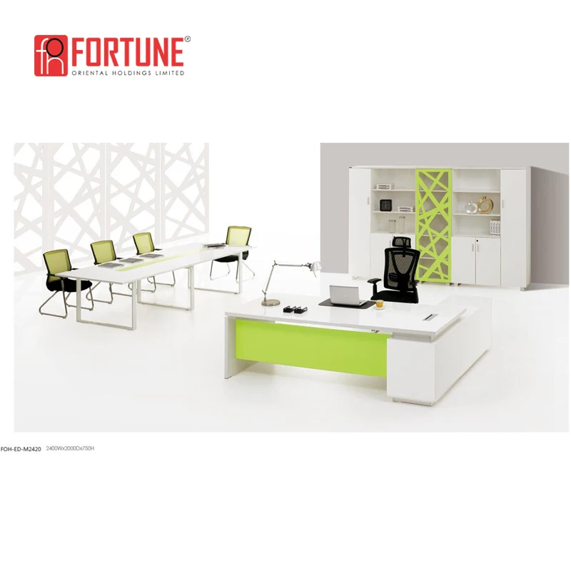 Smart Design Combine Color Lime Green And White Full Set Furniture Solution Executive Office Table Chair Foh Ed M2420