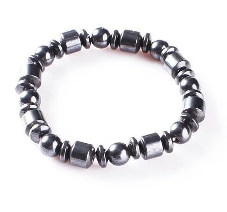 

Fashion Simple Beaded Stretch Magnet Magnetic Bracelet Black Beaded Health Bracelet, Sliver