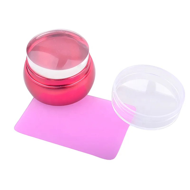 

Misscheering 3.5cm Lovely Chess Design Silicone Jelly Nail Art Stamper Scraper with Cap Red Handle Nail Stamp Stamping Tools