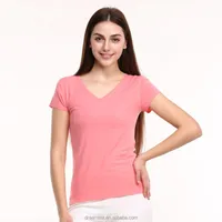 

Wholesale cotton modal spandex t-shirt women girl summer sexy v neck custom print blank t shirt