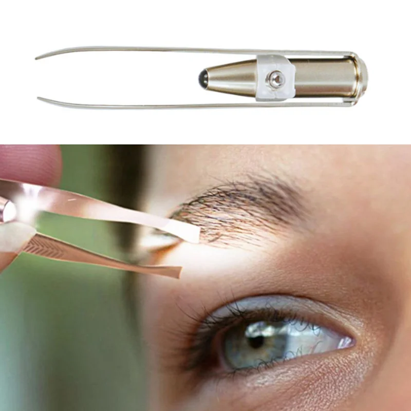 Stainless Steel Make Up Eyelash Hair Removal LED Eyebrow Tweezer With Light