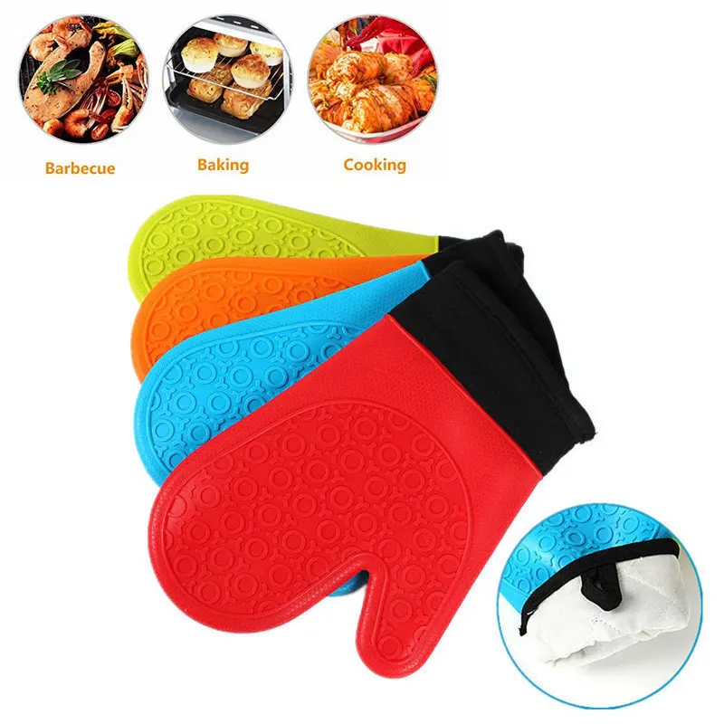 

Non-stick Durable Heat Resistant Silicone Oven Gloves With Cotton Lining Extra Long Oven Mitt Pot Holder with Quilted Liner, Blue,red,green,orange