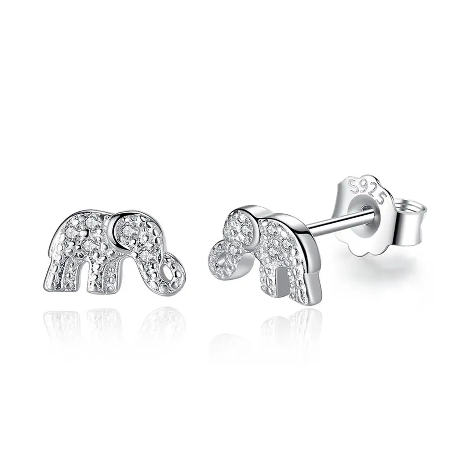 

Cute 925 Sterling Silver Earrings with Cubic Zircon Elephant Stud Earrings For Women Silver Jewelry Gift