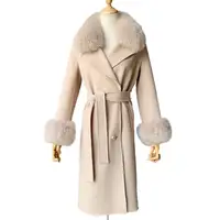 

Long 100% Wool Double Face Trench 100% Cashmere Coat Woman Double Breast Wool Coat with Fox Fur Collar