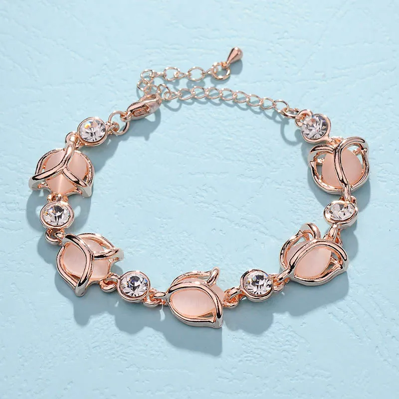 

Romantic Female Bracelet Jewelry Rose Flower Shaped High Grade Opals Crystal Charm Bracelets For Woman Girls Best Gifts