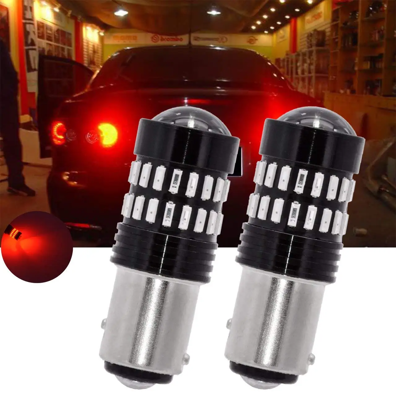 SiriusLED 1157 Red Dual Brightness LED Light Bulbs Brake Turn Signal Tail 2 Pack