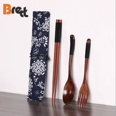 

Bamboo utensils chopsticks fork spoon knife with matching black handle, Bamboo color