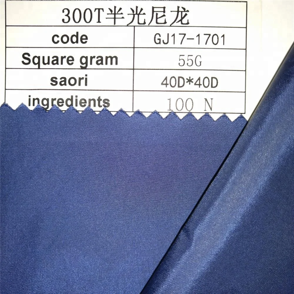 
300T Semi-Dull Nylon Customized Color dying +waterproof Fabric 100% nylon Calendering Finishing for clothing 