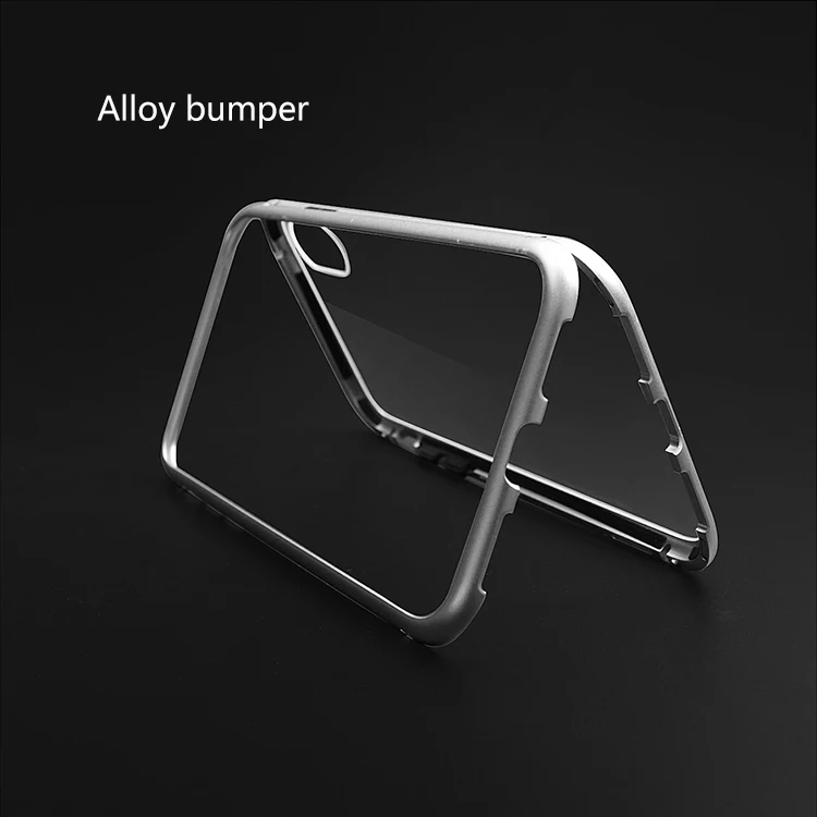 

Strong Magnetic Case Glass Back+ Metal Frame With 360 Degree Full Package Protection For Iphone X For Samsung For Huawei, Silvery