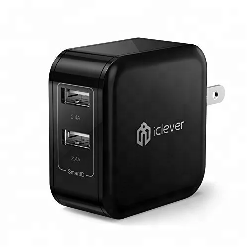 

iClever BoostCube 4.8A 24W Dual USB AC Power Adapter with SmartID Technology & Foldable Plug for iPhone , iPad, etc. Black