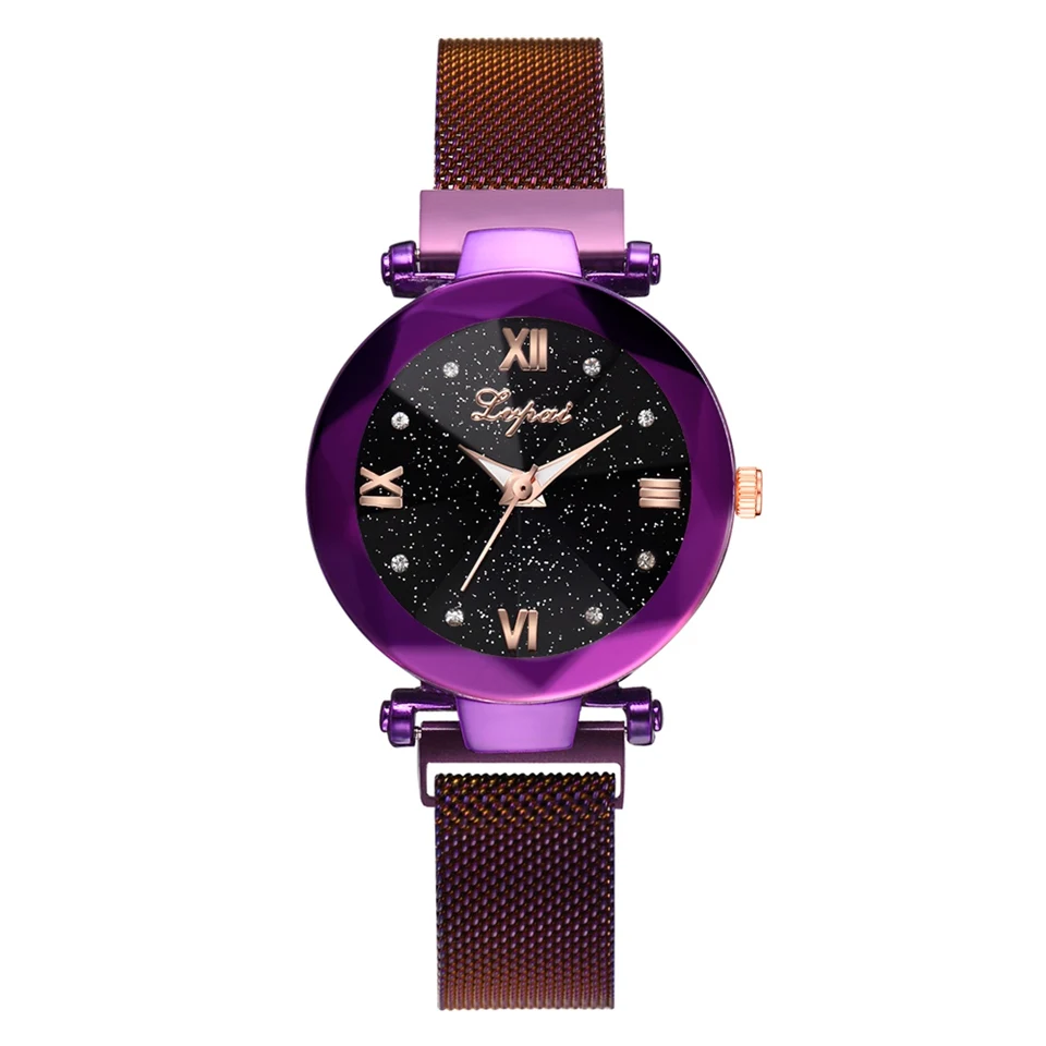 

Fashion Starry Sky Mesh Belt Diamond Star Point Shines Convex Dial Watch Casual Quartz Analog Watch For Women, As show