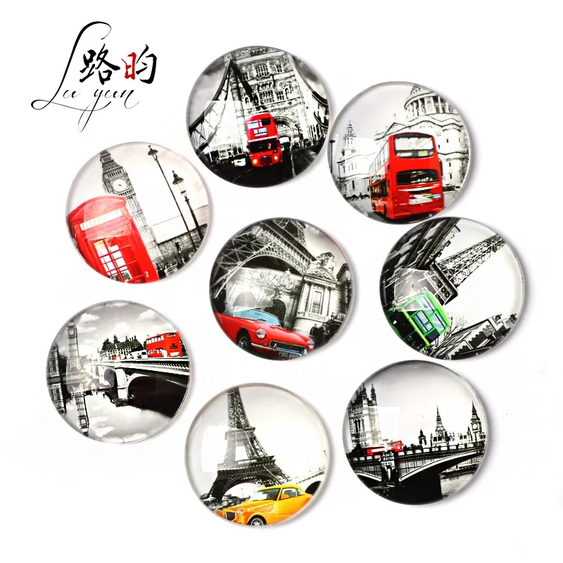 

2022 hot sale cheap new British bus creative custom photo glass refrigerator fridge magnet