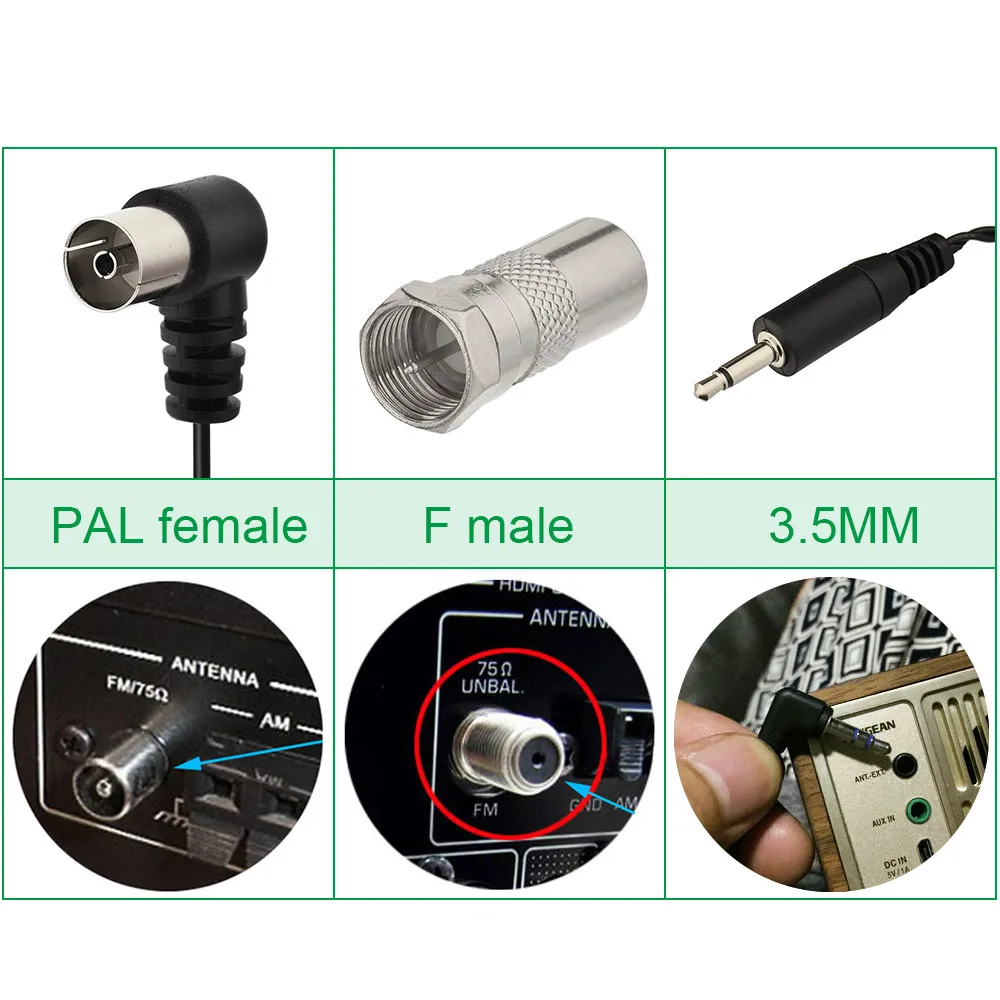 FM Radio Antenna BLACK FEMALE Push On PAL Connector for Stereo radio receivers 