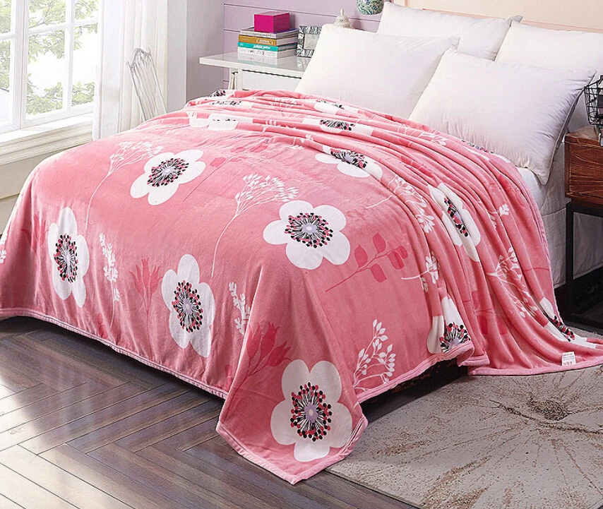 printed comfortable knitted mink blanket for bed with beautiful pattern