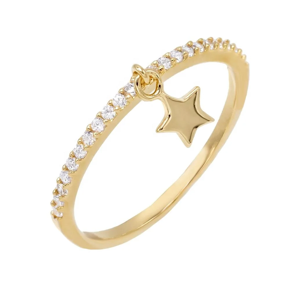 

Wedding Jewelry 925 Sterling Silver Jewelry Thin Dangle Star Pave Setting Ring CZ