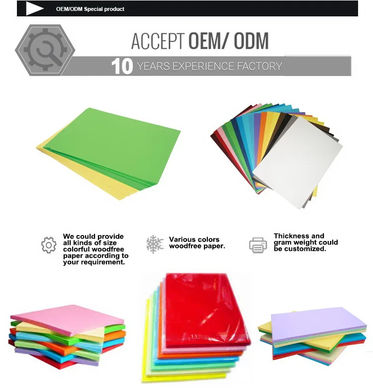 Factory Supply Woodfree Light/Deep Color Paper Coloful Offset Paper 60g 70g 80g