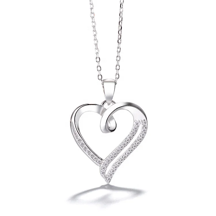 

Engagement Gift Jewelry 925 Sterling Silver CZ Diamond Heart Pendant Necklace, As customer request