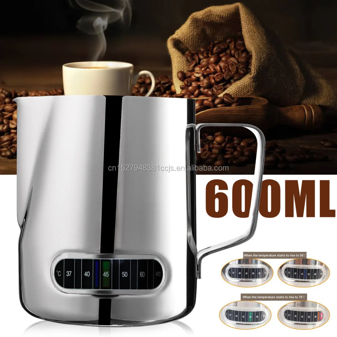 

600ml Stainless Steel Coffee Pot Pull Flower Temperature Display Coffee Pitcher Milk Water Pots Kettles Teapot Cup Mug