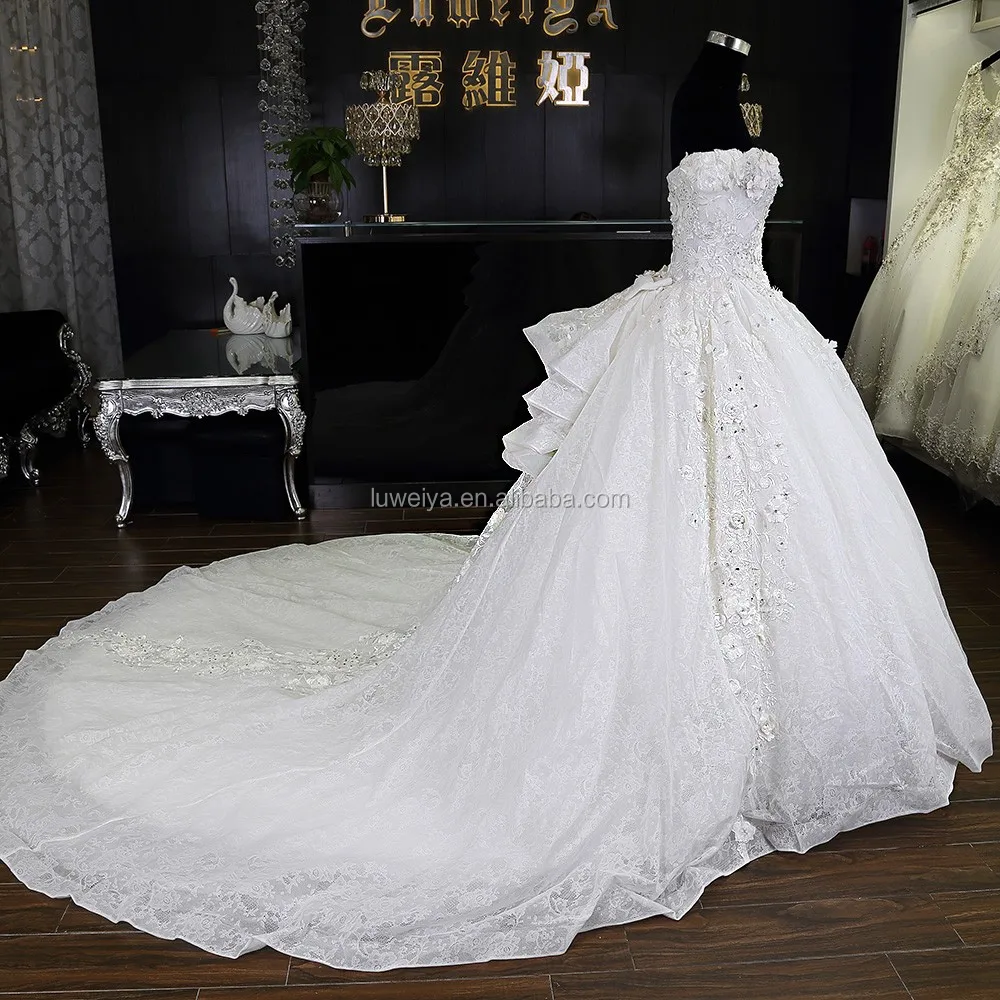 2017 Customized Hand Made Puffy Big Ball Gown Off Shoulder Brides