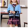 blue color cardigan sweater school uniform long knit cardigan sweater