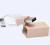 Custom 3D Logo Glass Crystal Natural Wood USB 2.0 Flash Drive Memory Stick