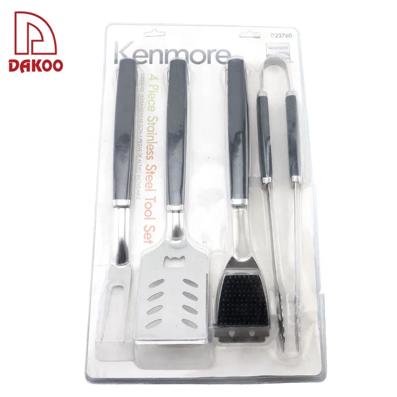 

High Grade stainless steel BBQ 4Pcs Tools Set Barbecue Grill With Packing, Black