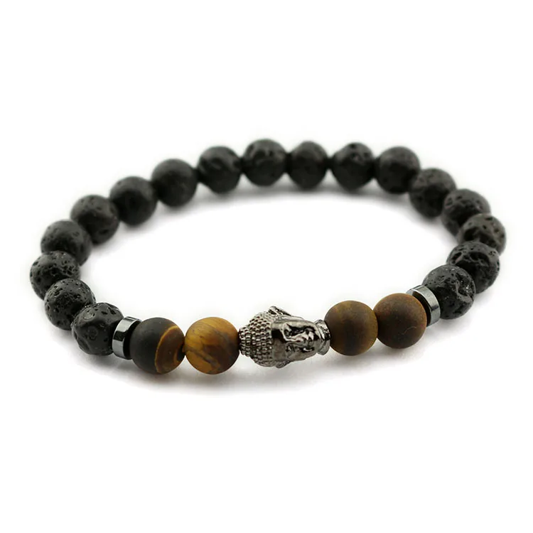

BN1033 Fashion essential oil bracelet jewelry,handmade lava stone yoga jewelry with black buddha, Black&yellow