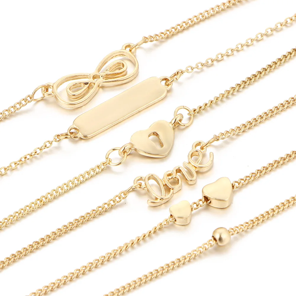 

XUSHI 6pcs set gold love alloy custom bracelet women personalized charms