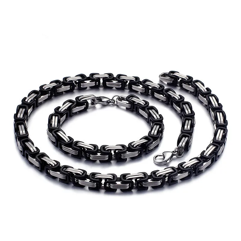 24"MEN's Stainless Steel 6x3mm Gold Greek Key Byzantine Chain Necklace Bracelet 