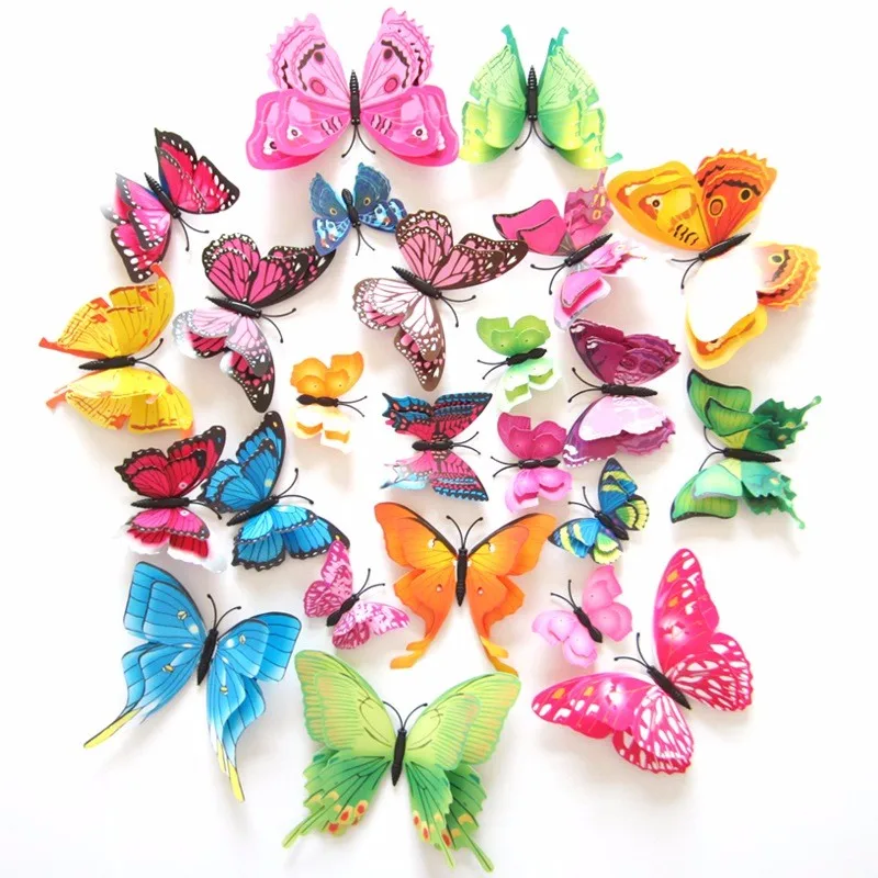 

House Decoration Double Wings Magnet Butterflies Refrigerator Stickers Home Decor Removable 3D Wall Stickers Home Decor 12 PCS