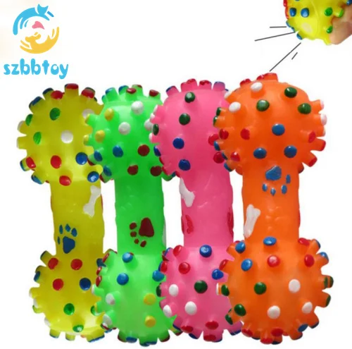 

Colorful Dotted Dumbbell Shaped Squeeze Squeaky Faux Bone Pet Dog Toys, Green,rose red,yellow,orange