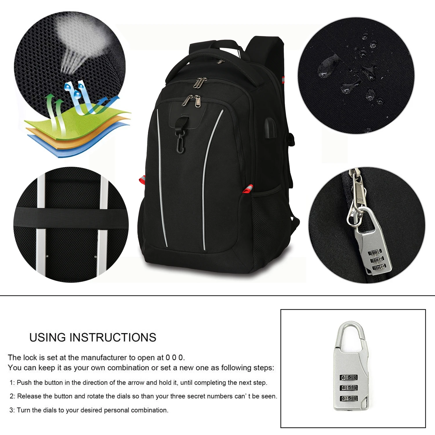 
2019 hot selling multifunctional oxford fabric men sports travel password USB men backpack bag 