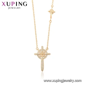 44522 xuping elegant Synthetic CZ 18K gold color Cross pendant necklace