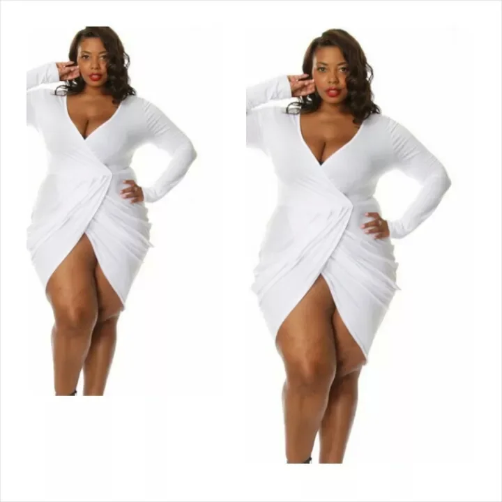 F20090A Latest fashion plus size women dress for fat women deep v neck  bodycon dress
