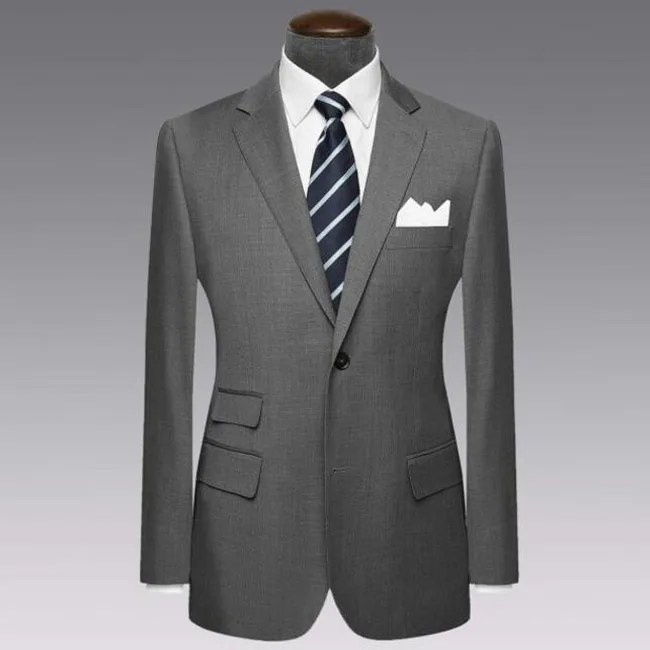 

100% wool grey men's slim fit suits design