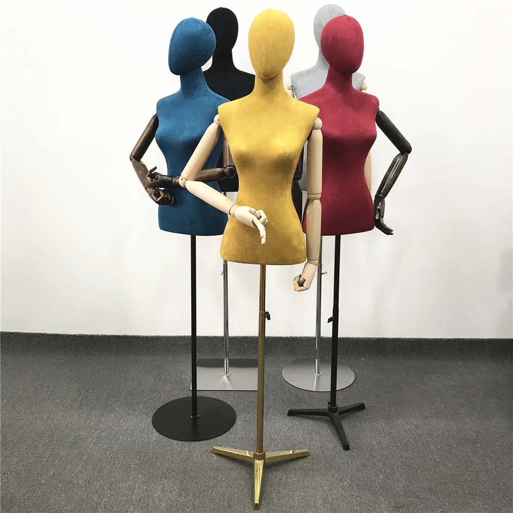 

fashionable female display mannequin colourful cloth covered torso