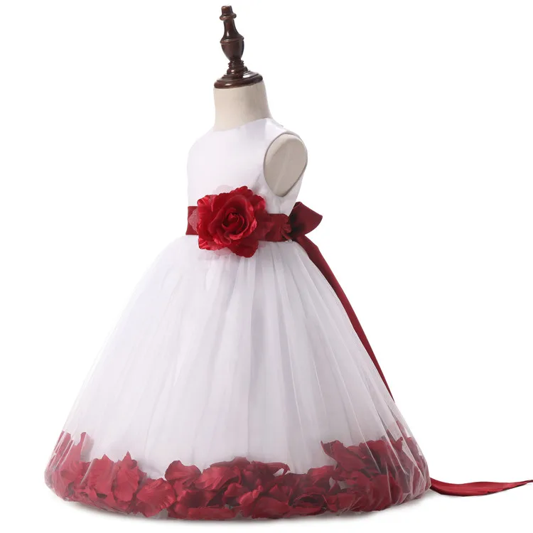 Little Princess Girls Party Dresses 2 Year Old Kids Red Satin Patterns